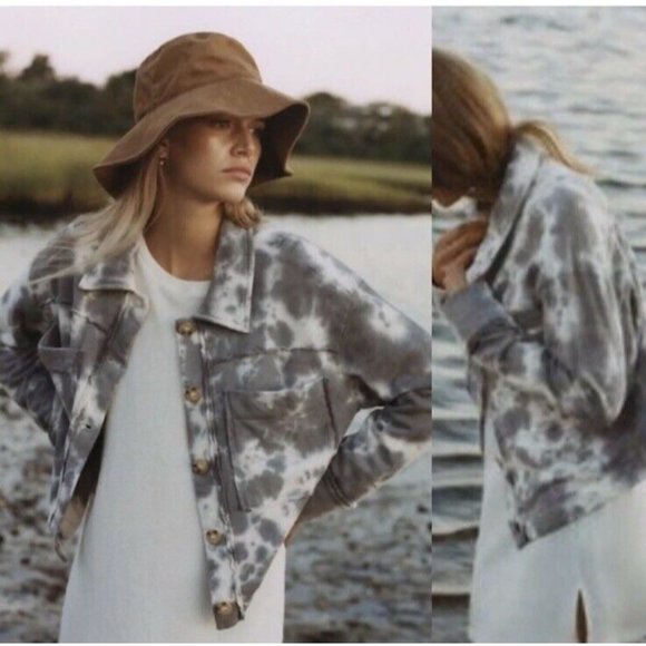 ANTHROPOLOGIE T.la Medium NIKA CROPPED SHIRT JACKET TIE DYE COTTON GRAY NEW NWT - Picture 1 of 5